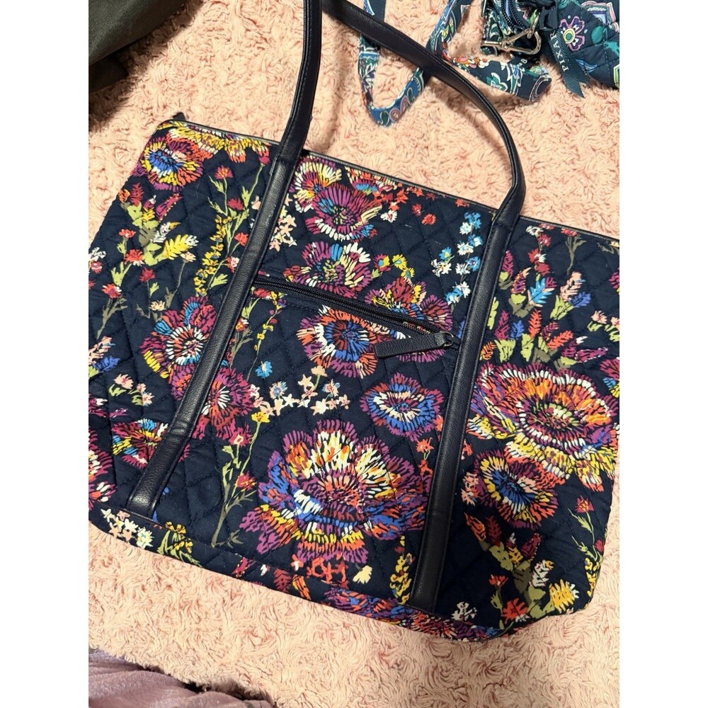 Vera Bradley Quilted Cotton Shoulder Tote Bag Large Vera Tote Floral Navy